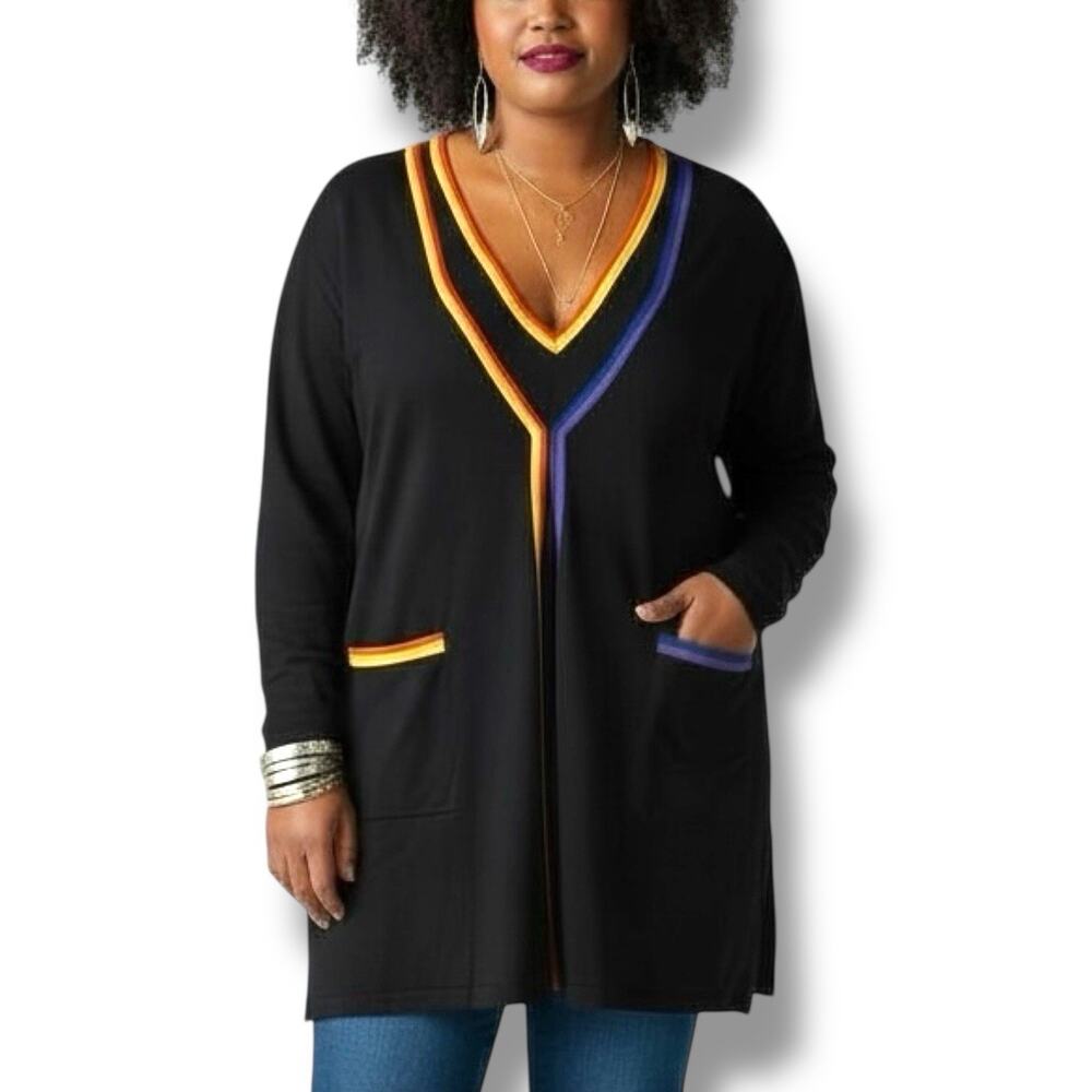 NWT Marina Rinaldi Size 2X Black Color Block Striped Sweater Set Max Mara $975